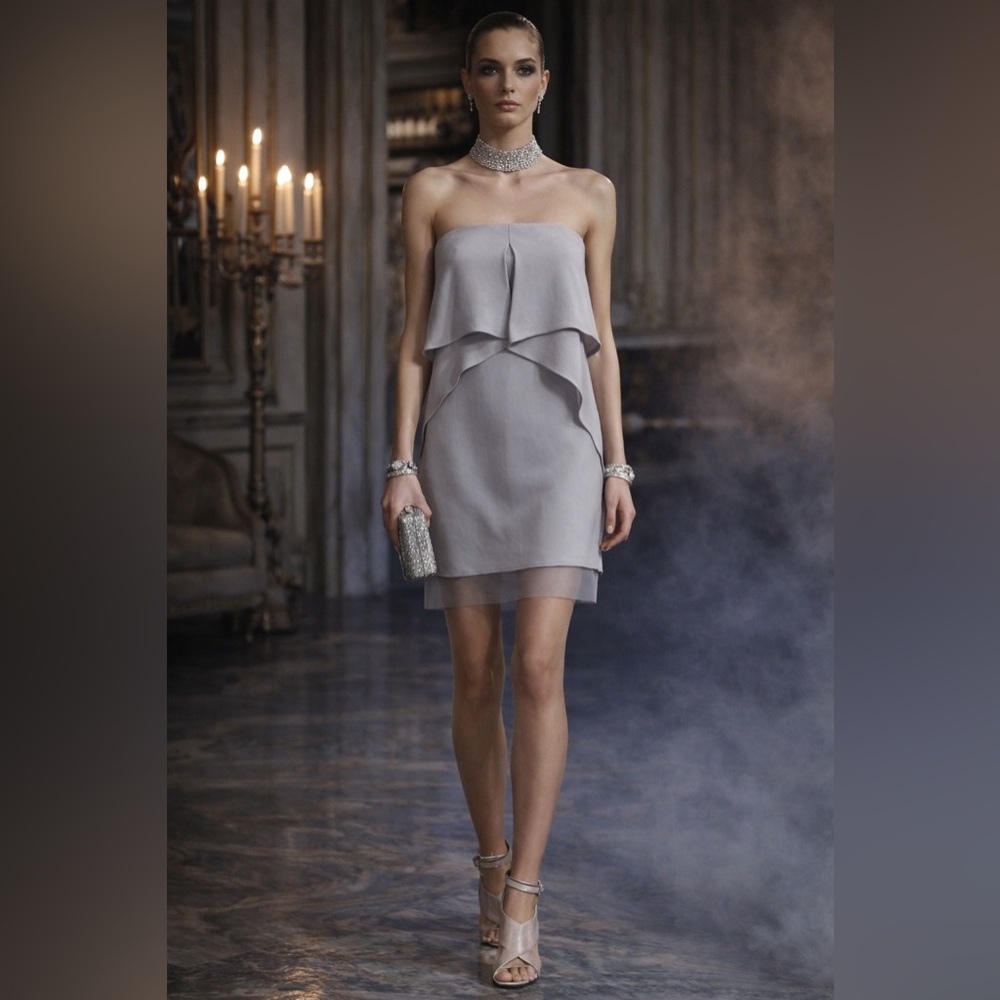 BCBGMaxAzria “FEI FEI” Runway Strapless Ruffled Tiered Dress – Size 0